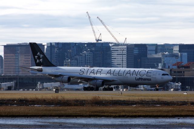 Airbus A340-300 (D-AIFF) - Lufthansa A340-300 in Star Alliance livery arriving to BOS from FRA on 1/9/21.