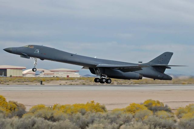 Rockwell Lancer (85-0075) - Rockwell B-1B Lancer 85-0075 Ghost Rider of the 412th Test Wing takes off from Runway 22 at Ewards Air Force Base on October 21 ,2005.