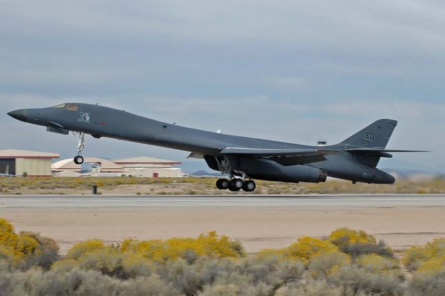 Rockwell Lancer (85-0075) - Rockwell B-1B Lancer 85-0075 Ghost Rider of the 412th Test Wing takes off from Runway 22 at Ewards Air Force Base on October 21 ,2005.