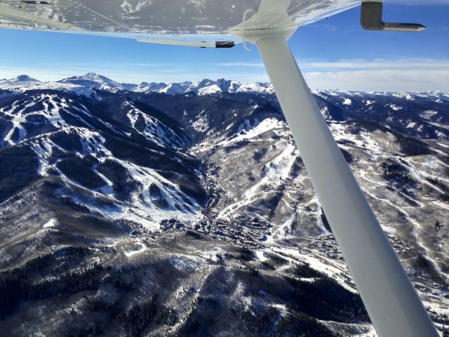 CESSNA T182 Turbo Skylane (N66029) - Left wing view of Beaver Creek Ski Resort, Colorado.  13 miles out, over I-70, inbound for runway 25, Eagle County Regional (EGE) Thanksgiving, 2014