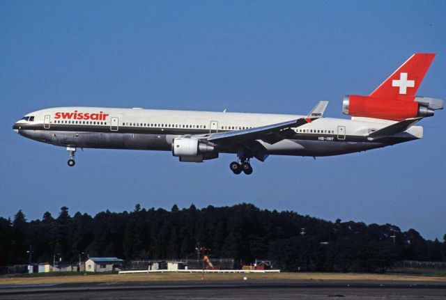 Boeing MD-11 (HB-IWF) - Short Final at Narita Intl Airport Rwy16R on 1995/09/09