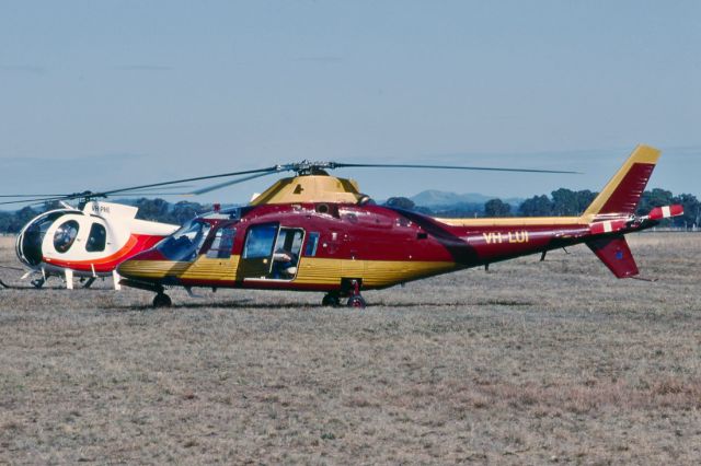 VH-LUI — - AGUSTA BELL A-109A - REG : VH-LUI (CN 7216) - MANGALORE VIC. AUSTRALIA - YMNG (19/4/1992) 35MM SLIDE SCANNED WITH A EPSON PERFECTION V700 FLATBED SCANNER.