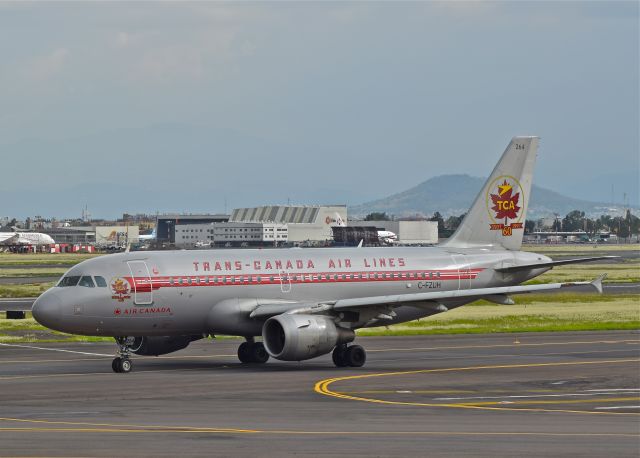 Airbus A319 (C-FZUH) - A319, (C-FZUH), Trans-Canada Air Lines retro livery is taxing for takeoff on runway 23R in Mexico City Airport (AICM).