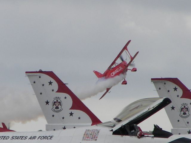 — — - MCAS Miramar Airshow 2007  San Diego, CA  Sean D Tucker flies past the wating Thunderbirds!