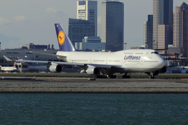 Boeing 747-400 (D-ABVS) - LH 9922 departing Boston on it's retirement flight to the Mojave Desert 