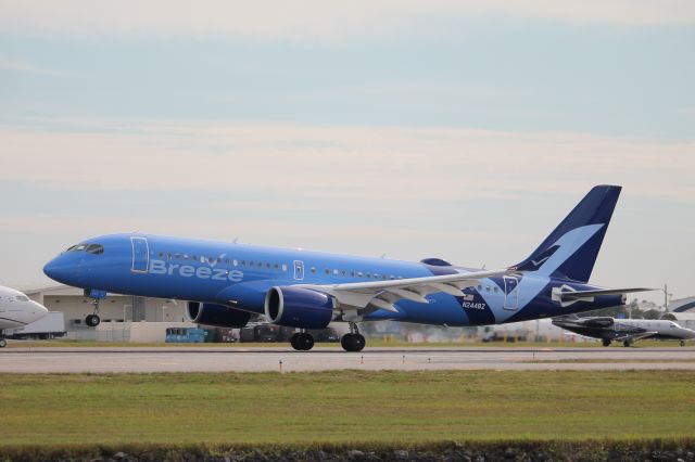 Airbus A220-300 (N244BZ) - Breeze Flight 743 arrives on Runway 6 at Southwest Florida International Airport following flight from Columbus-John Glenn International Airport