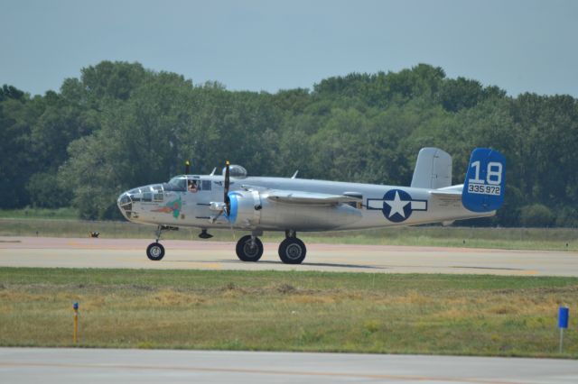 N125AZ — - North American B-25J turning onto Runway 15 KFSD in route to KRAP - 6-25-2012