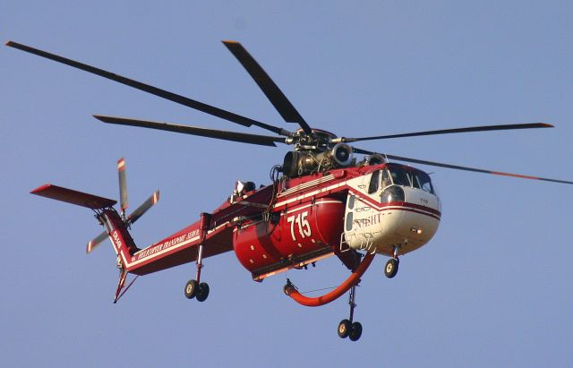 Sikorsky CH-54 Tarhe (N715HT) - KRDD - Aug 9th, 2014 shows this S-64 departing Redding for the Trinity Mtn area for more work on the fires that summer near Weaverville,CA..click full.