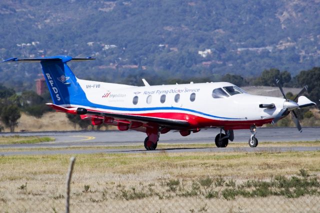 Pilatus PC-12 (VH-FVB) - On taxi-way heading for take off for another mercy flight,on runway 05. Friday, 19th April 2013.