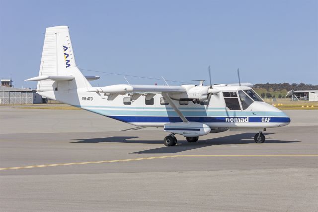 GAF Searchmaster (VH-ATO) - Very rare visit from Bayswater Road Aerial Surveys/Australian Aerial Mapping (VH-ATO) GAF N22C Nomad at Wagga Wagga Airport.