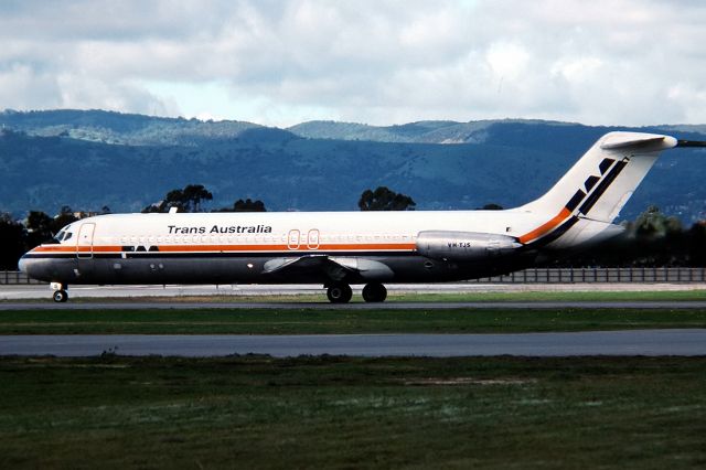 BOEING 737-400 (VH-TJS) - TRANS AUSTRALIA AIRLINES - DOUGLAS DC-9-31 - REG : VH-TJS (CN 47550/623) - ADELAIDE INTERNATIONAL AIRPORT SA. AUSTRALIA - YPAD 15/6/1988 35MM SLIDE CONVERSION USING A LIGHTBOX AND A NIKON L810 DIGITAL CAMERA IN THE MACRO MODE.