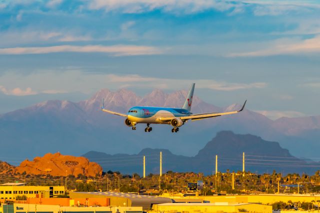 BOEING 767-300 (PH-OYI) - A TUI 767-300 landing at PHX on 2/19/23. Taken with a Canon T7 and Tamron 70-200 G2 lens.