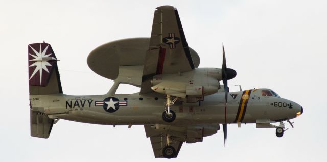 Grumman E-2 Hawkeye (16-5648) - The CAG colorbird of the VAW 116 "Sun Kings" (NAS Point Mugu ...  Carrier Air Wing 17 ... USS Theodore Roosevelt / CVN-71), an E-2C Hawkeye being flown by CDR J.F. "Spoiler" Wenker, approaches NAS Fallon after completing an afternoon training sortie.br /This is the first photo of 165648 to be posted into FAs photo gallery.