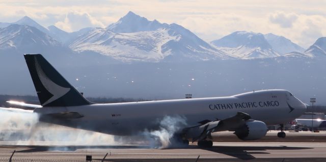 BOEING 747-8 (B-LJH) - Morning landing at Anchorage International Airport Runway 15/33 viewed from Pt. Woronzof Rd.