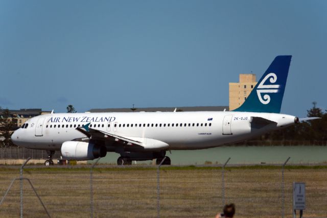 Airbus A320 (ZK-OJG) - On taxiway heading for take-off on runway 05, for flight home to Auckland, New Zealand. Monday, 14th April 2014.