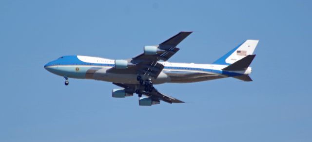 Boeing 747-200 (92-9000) - MAGNOLIA, DELAWARE, USA-MARCH 19, 2025: A United States Air Force jet, registration number 29000, is seen at approximately 1211 hours flying over Magnolia, DE, about five miles south of Dover Air Force Base, shortly before landing. This plane, which has the Presidential Seal on it, is often used as Air Force One when the President is on board. Today it could be seen, for about 90 minutes or so, practicing takeoffs and landings at nearby Dover Air Force Base.