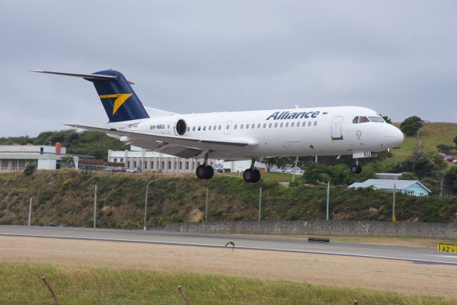 Fokker 70 (VH-NKU) - An Alliance Airways Fokker 70 arriving into a stormy Wellington after a charter flight from Brisbane!