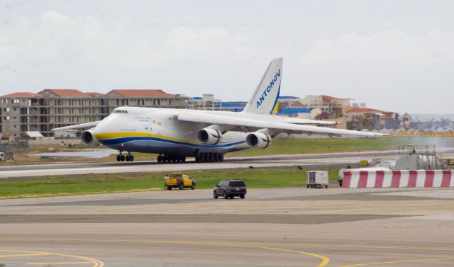 Antonov An-12 (UR-82008) - Antonov 124 heavy lift touching down in SXM after hurricane Irma.