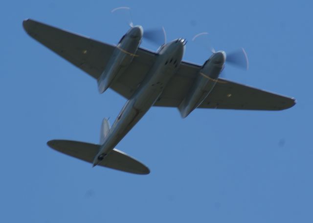 De Havilland Mosquito (N114KA) - de Havilland Mosquito overhead. An amazing Warbirds over the Beach 2021 airshow at Jerry Yagen’s Military Aviation Museum at Pungo, VA near Virginia Beach, 2-3 October 2021. If you’ve never attended one of his airshows, you ought to check it out. Multiple formations of US Army Air Corps, US Navy, RAF, and German aircraft. With Covid, this show was a combined WWI, WWII, etc. airshow. 