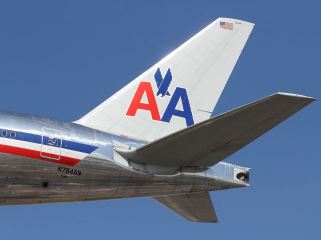 Boeing 777-200 (N784AN) - Close up detail of an American Airlines B777-200ER vertical and horizontal stabilizer.
