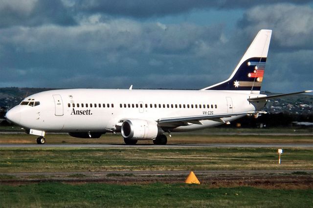 Piper PA-44 Seminole (VH-CZG) - ANSETT AIRLINES OF AUSTRALIA - BOEING 737-377 - REG : VH-CZG (CN23659/1292) - ADELAIDE INTERNATIONAL AIRPORT SA. AUSTRALIA - YPAD 15/6/1988 35MM SLIDE CONVERSION USING A LIGHTBOX AND A NIKON L810 DIGITAL CAMERA IN THE MACRO MODE.