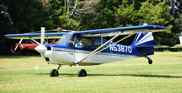 CHAMPION Decathlon (N53870) - A Decathlon kicking up the grass at the Miller Air Park fly-in, Mooresville, NC, 9/22/18.