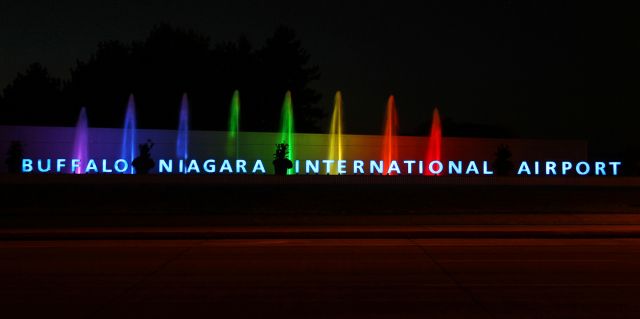 — — - Night shot of the entrance to KBUF.