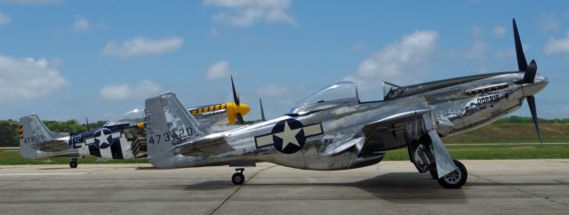 North American P-51 Mustang (NL151AM) - MILLVILLE, NEW JERSEY, USA-MAY 09, 2015: Seen by RF on the tarmac at the airshow were two North American P-51 Mustangs.