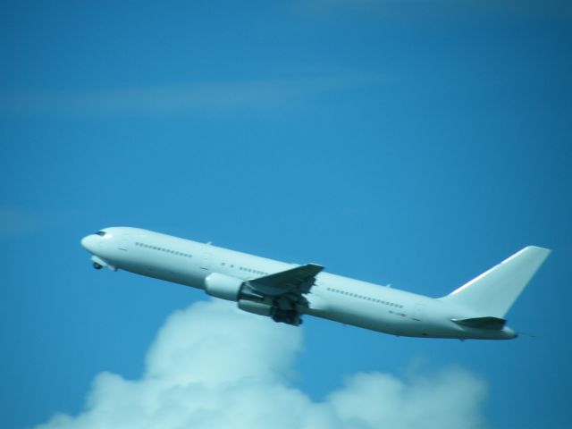 BOEING 767-300 (HB-JJG) - HB-JJG B767 EX PRIVATEAIR WHICH WAS MEANT FOR NORDWIND BUT NORDWIND WAS NTU SO HERE YOU SEE THE AIRCRAFT AIRBORNE FOR FRANKFURT ALL WHITE AUGUST 26 2011