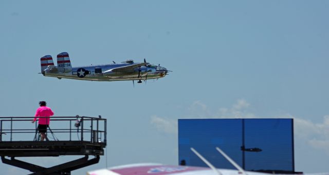 N9079Z — - McGUIRE AIR FORCE BASE, WRIGHTSTOWN, NEW JERSEY, USA-MAY 17, 2025: Pictured in a fly-by, at the Open House and Air Show, is the North American B-25J Mitchell medium bomber known as"Panchito."
