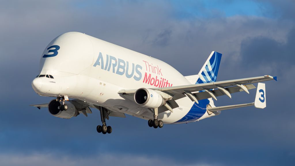 SATIC Super Transporter (F-GSTC) - I went up to Bangor to catch this Beluga flying in. Thankfully, the sun showed up just as it was flying in.