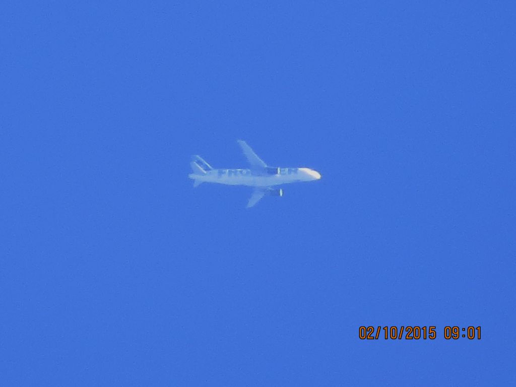 Airbus A320 (N205FR) - Frontier flight 676 from DEN to MCO over Southeastern Kansas at 35,000 feet.