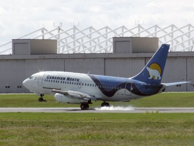 Boeing 737-200 (C-GSPW) - Touch down.