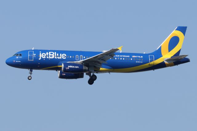 Airbus A320 (N775JB) - 'Vets In Blue', in updated livery, arriving from Ft. Lauderdale