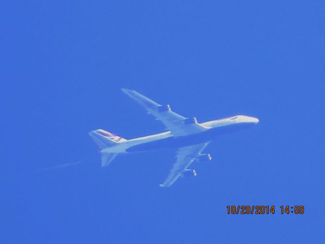 Boeing 747-400 (G-BYGE) - British Airways flight 31F from London to DFW over Southeastern Kansas at 38,000 feet.