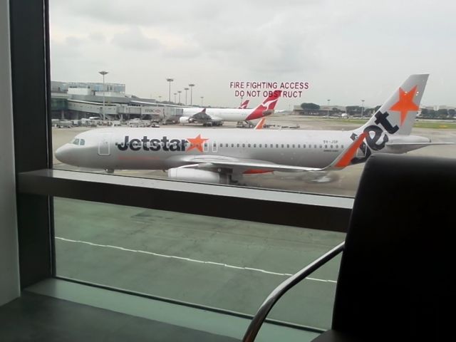 Airbus A320 (9V-JSP) - At Changi Airport:  Jetstar flight from Perth.  Sitting at Starbucks. 