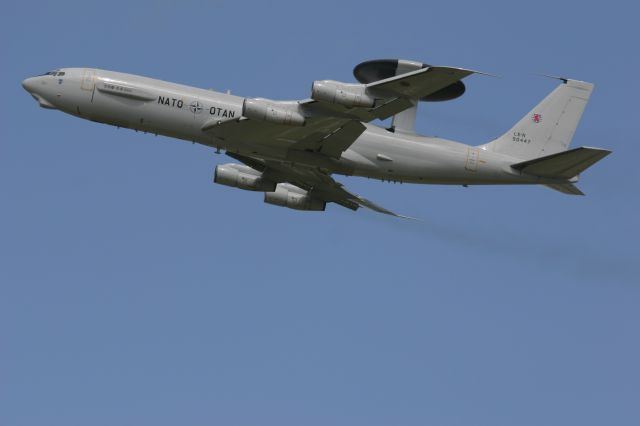 — — - Climbing out of RAF Mildenhall, UK.