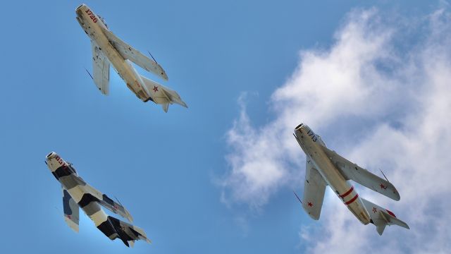 MIKOYAN MiG-17 (N1726M) - Three-ship MiG-17F pass at Osh 23. br /br /7/28/23