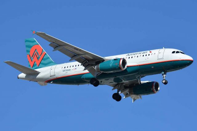 Airbus A319 (N838AW) - American A319-132 N838AW in retro America West livery at Phoenix Sky Harbor on January 26, 2016.