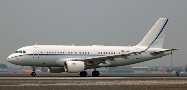 Airbus A319 (D-AGPS) - A visitor from Germany, this K-5 Aviation chartered Airbus is snapped here as it passes by me while accelerating down 16L on its departure roll enroute to Van Nuys (KVNY).