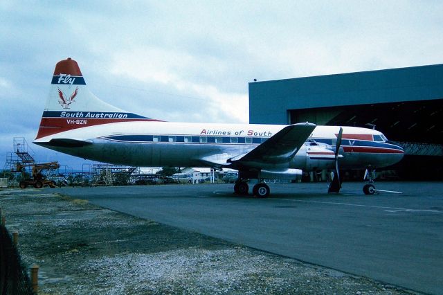 VH-BZN — - AIRLINES OF SOUTH AUSTRALIA - CONVAIR CV440-97 - REG : VH-BZN (CN 449) - ADELAIDE INTERNATIONAL AIRPORT SA. AUSTRALIA - YPAD (8/6/1979) 35MM SLIDE CONVERSION USING A LIGHTBOX AND A NIKON L810 DIGITAL CAMERA IN THE MACRO MODE.