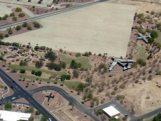 — — - April 19, 2009: All eleven gate-guards at the north entrance to Davis-Monthan AFB can be seen in this shot - A-10, F-105, F-4, A-7, F-100, U-2, B-52, CH-3, C-130, O-1 and OV-10.