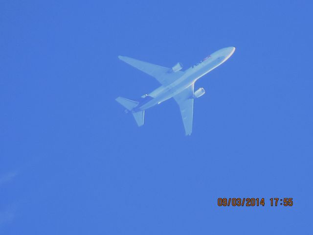 Boeing MD-11 (N607FE) - FedEx flight 582 from MEM to PDX over Baxter Springs KS (78KS) at 38k feet.