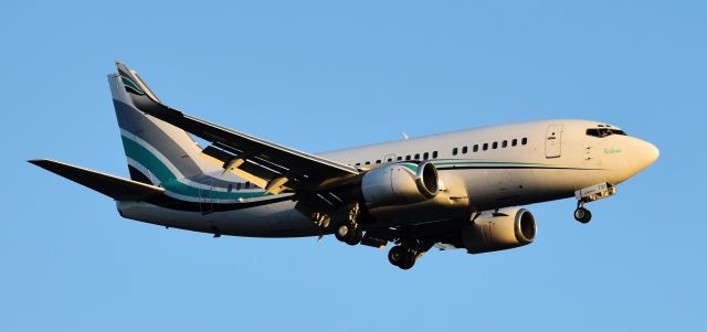 Boeing 737-500 (N732KA) - Kaiser Air decided to bless RDU with the presence of their 737-500, "Victoria" - a welcome guest.  Golden hour at the end of 23R, 12/4/19.