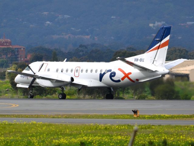 Saab 340 (VH-OLL) - Rolling for take off on runway 05. Thursday 12th July 2012.