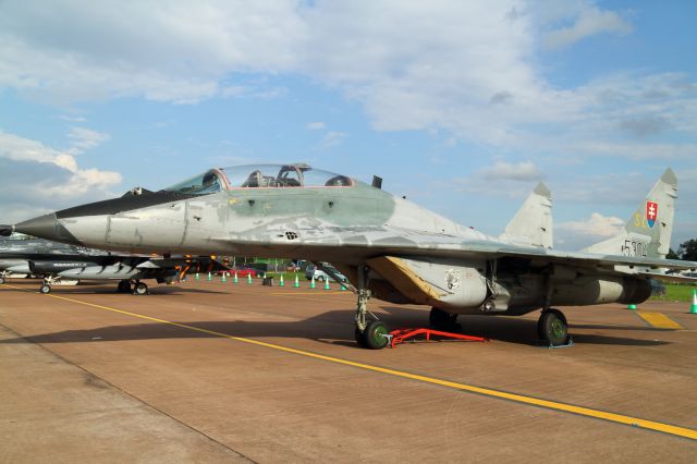 — — - The Mikoyan MiG-29 "Fulcrum" performing static display duties at RIAT 2012.