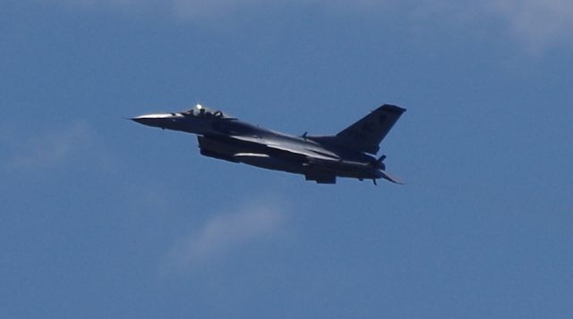 Lockheed F-16 Fighting Falcon — - MENLO PARK, NEW JERSEY, USA-MAY 12, 2020: An F-16, attached to the New Jersey Air National Guard's 177th Fighter Wing operating out of Atlantic City International Airport, is seen during a flyover of one of the state's Veteran's Homes. The flyover was a salute to the COVID-19 first responders and health workers.