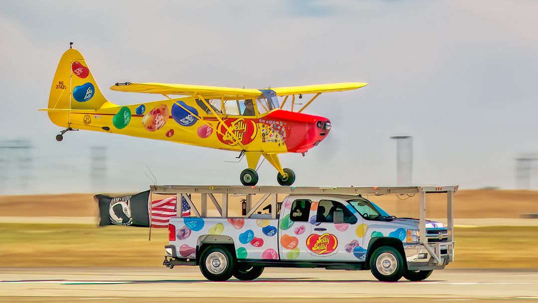 INTERSTATE S-1 (N37428) - Kent Pietsch attempts trucktop landing. High winds wouldn't let the tail settle. Great but windy show. Interstate S-1A, May 15 2022.