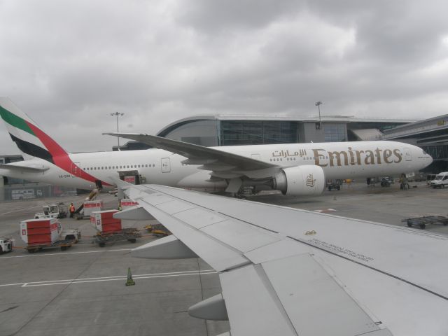 Boeing 777-200 (A6-EBB) - taken in Dublin June 30, 3012 from an Aer Lingus A320