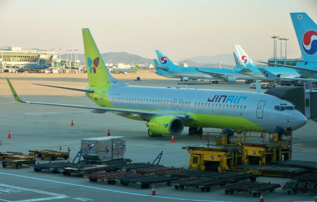 Boeing 737-800 (HL7798) - Jin Air 737-800 HL7798 in the morning at ICN on Nov 1, 2012.